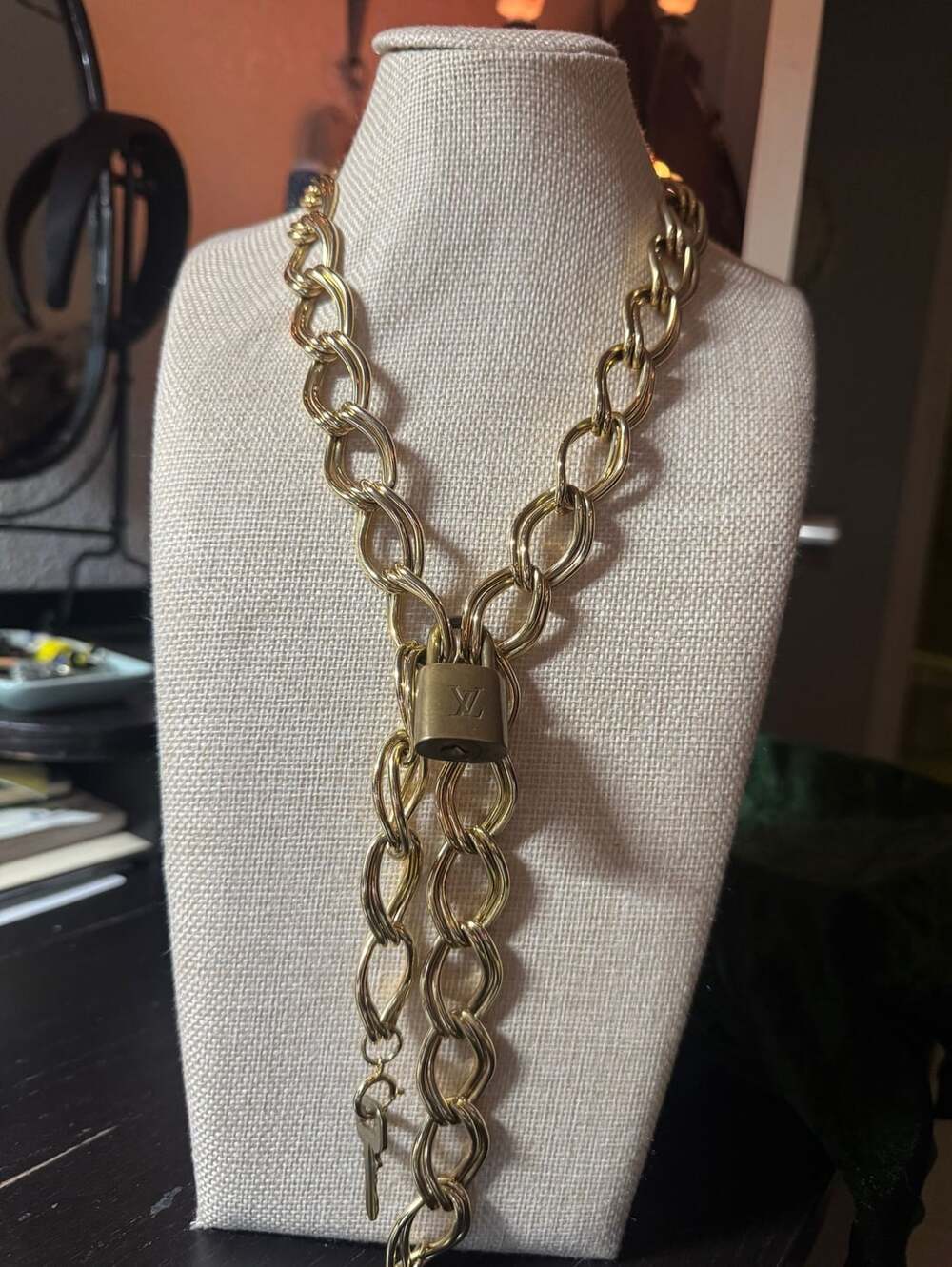 Genuine Louis Vuitton Gold Chain Necklace With Lock and Key